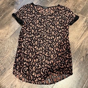 Express Camel Brown and Black Lace Blouse Top